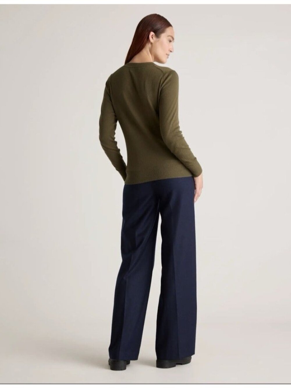Quince Lightweight Cotton Cashmere Crew Neck Long Sleeve Sweater Olive Size M - Picture 6 of 16